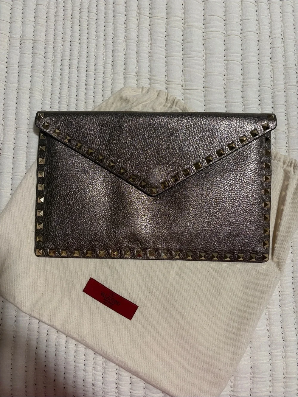 Valentino Garavani Metallic Bronze Pyramid-Stud Envelope Clutch
